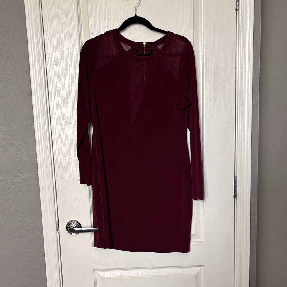 Express Elegant Burgundy Long Sleeve Mini Dress